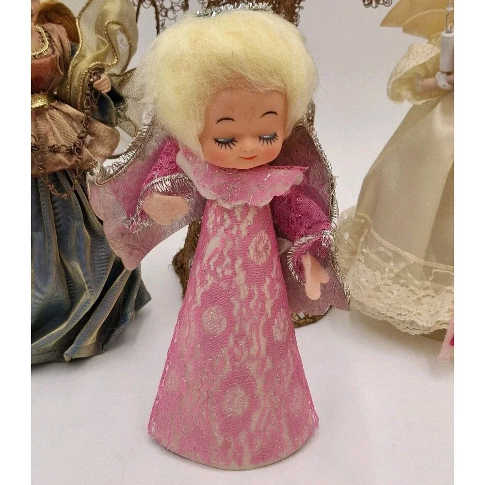 Vintage Angel Tree Toppers  Mixed Lot Of 4 Porcelain, Wire, Paper, Resin, Fabric